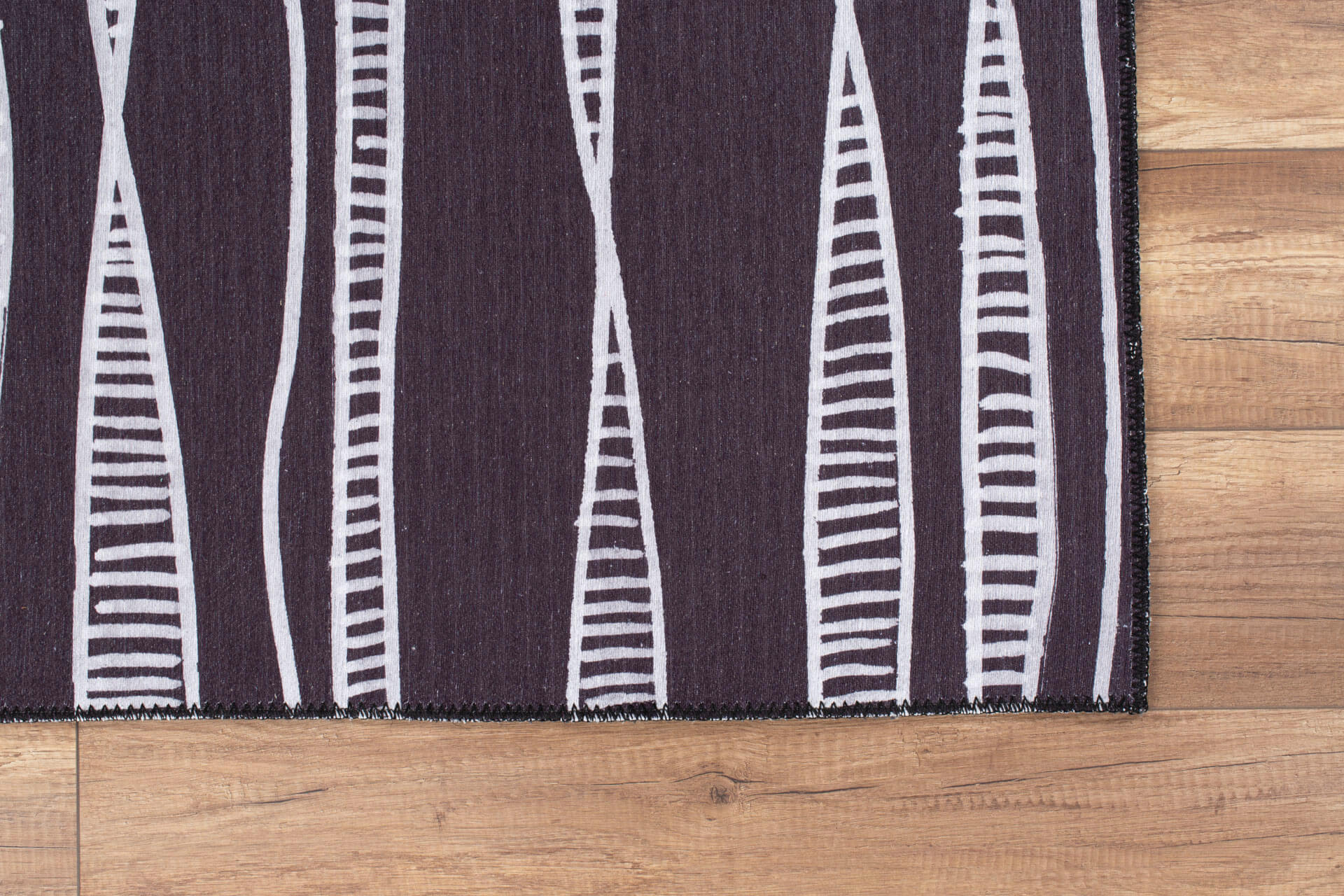 Digital Print Area Rug - Washable Non Slip Anthracite Striped Cotton Rug