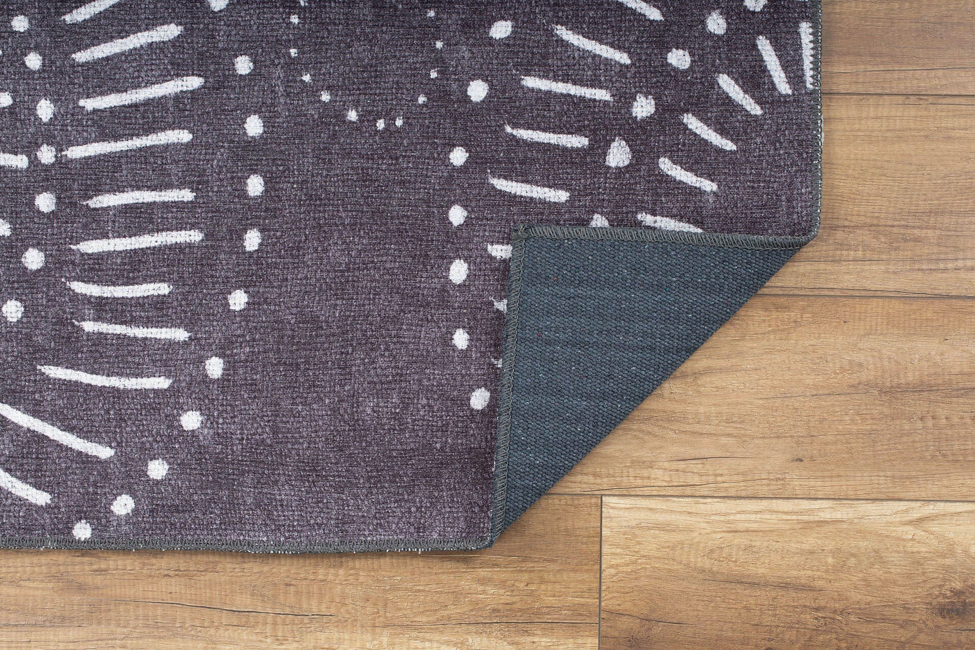 Digital Print Area Rug - Black Circle Cotton Washable Non Slip Carpet