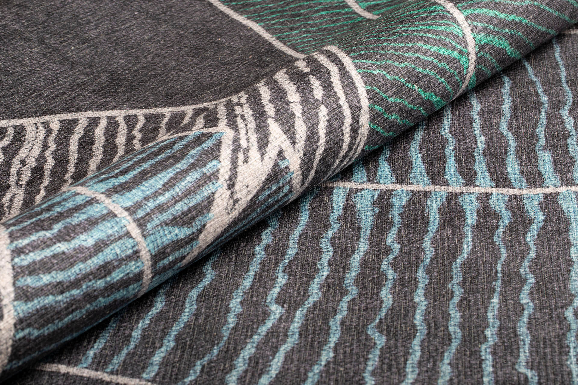 Digital Print Area Rug – Anthracite Striped Cotton Washable Non Slip Carpet