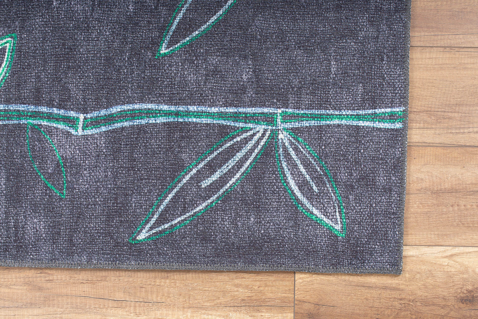 Digital Print Area Rug - Black Floral Cotton Washable Non Slip Rug with High Resolution Print