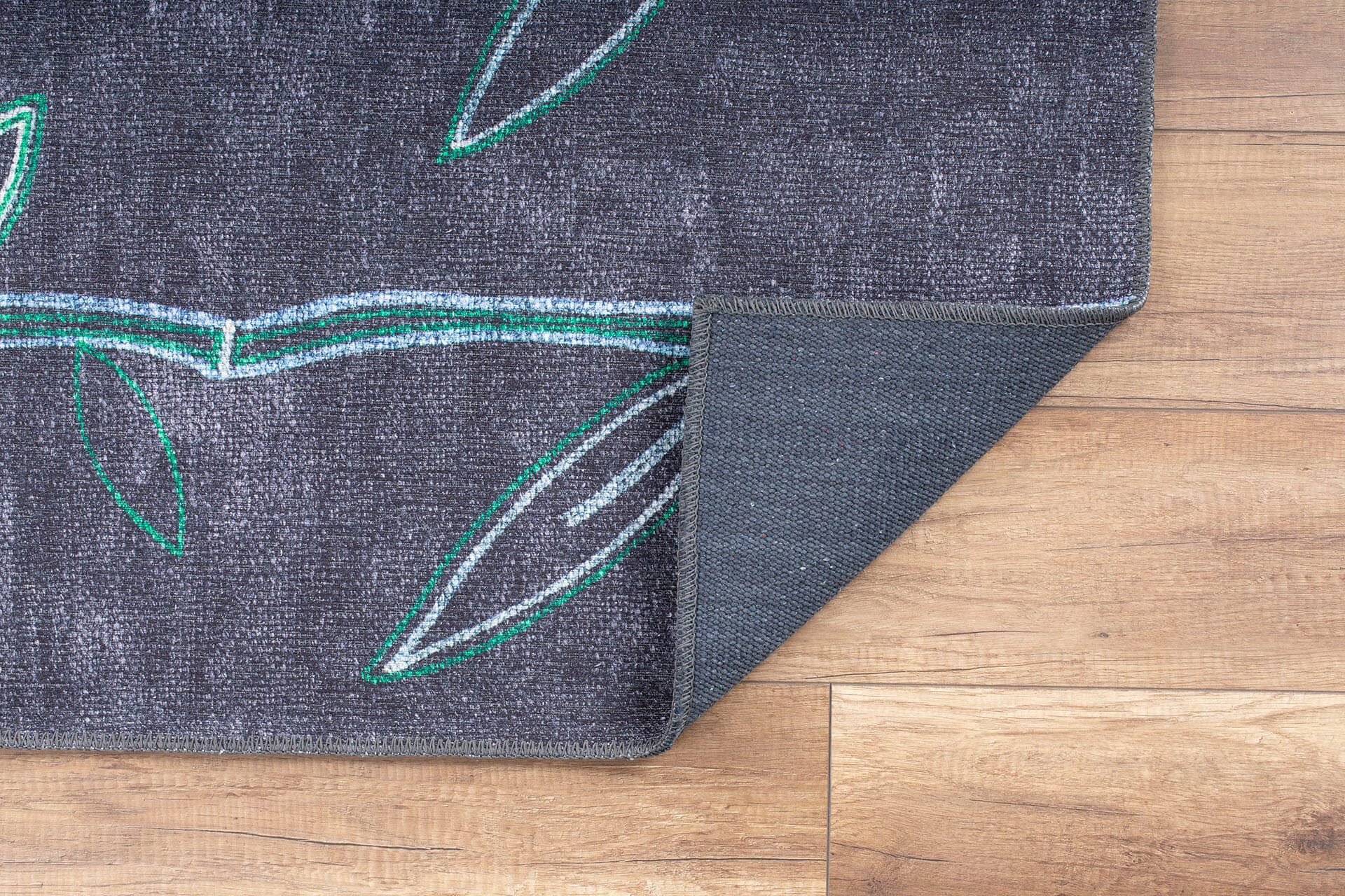 Digital Print Area Rug - Black Floral Cotton Washable Non Slip Rug with High Resolution Print