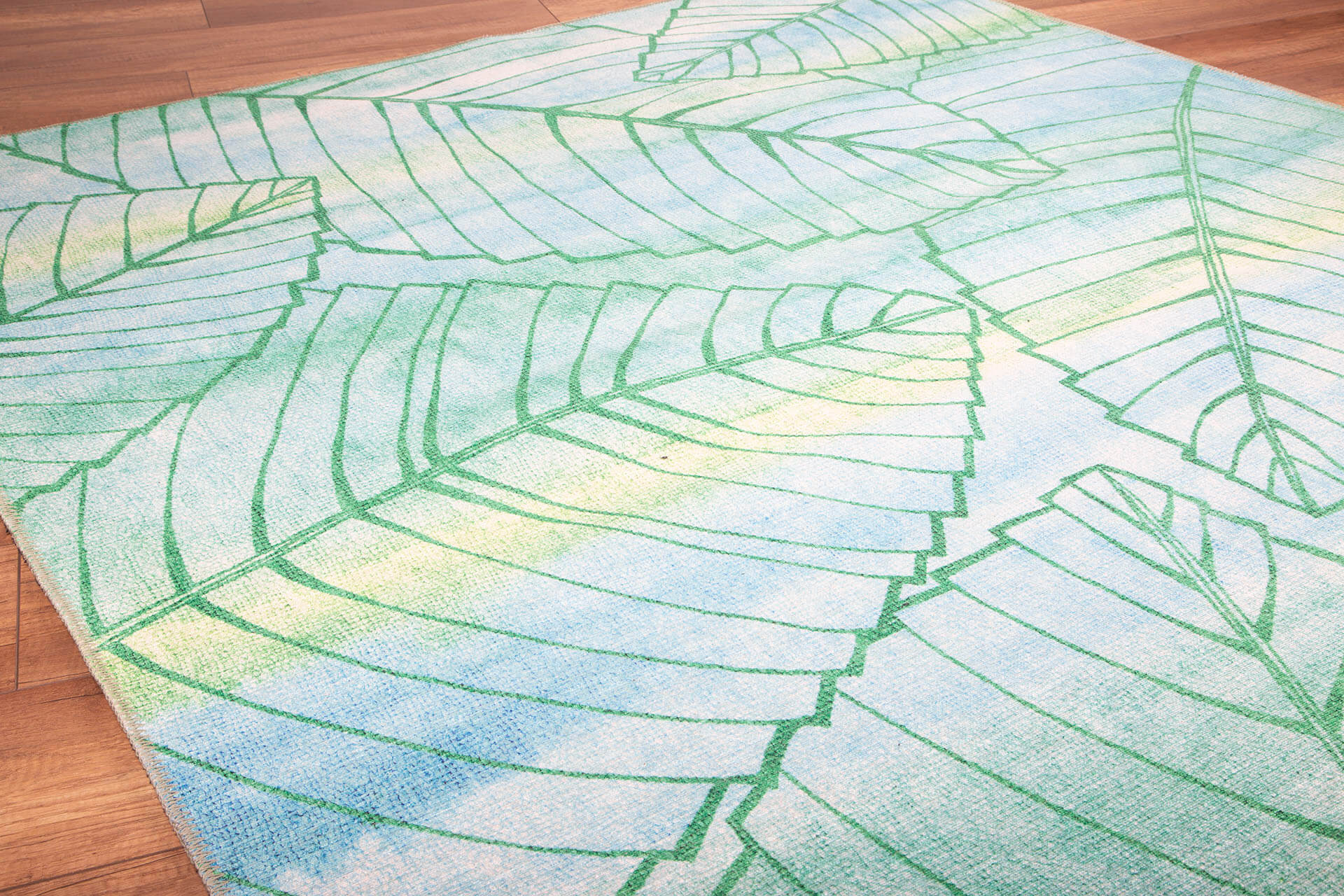 Green Floral Area Rug - Washable Non Slip Cotton Microfiber Rug for Living Room