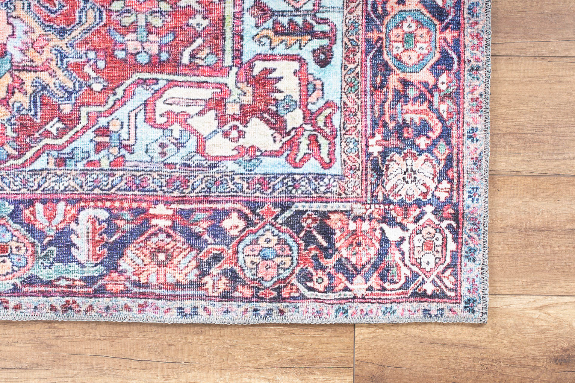 Digital Print Area Rug – Washable Non Slip Burgundy Cotton Medallion Carpet