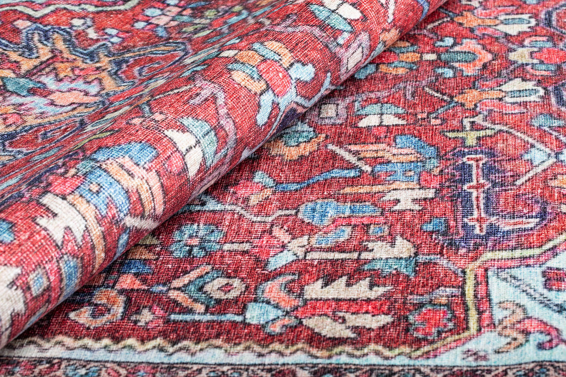 Digital Print Area Rug – Washable Non Slip Burgundy Cotton Medallion Carpet
