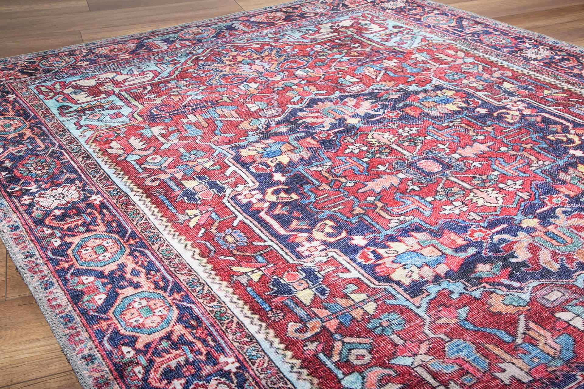 Digital Print Area Rug – Washable Non Slip Burgundy Cotton Medallion Carpet