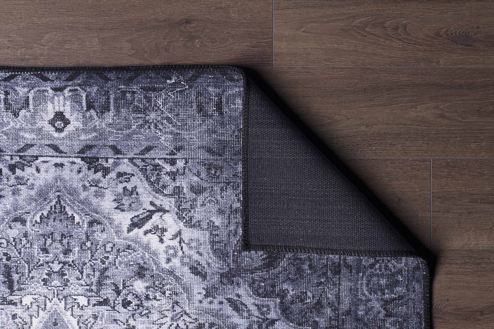 Grey Medallion Area Rug – Washable Non Slip Cotton Microfiber Carpet for Living Room