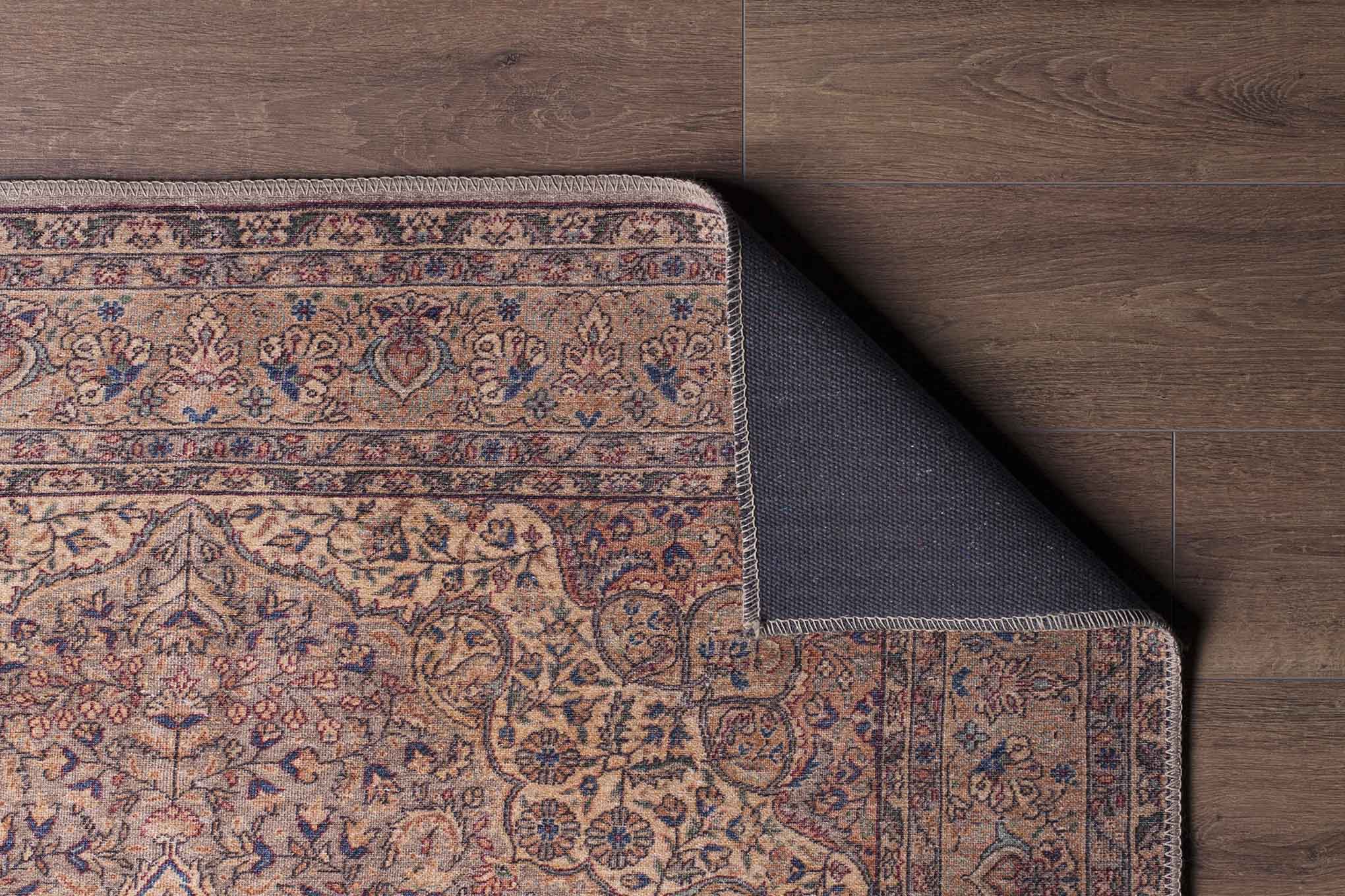 Digital Print Area Rug - Washable Non Slip Cotton Brown Medallion Carpet