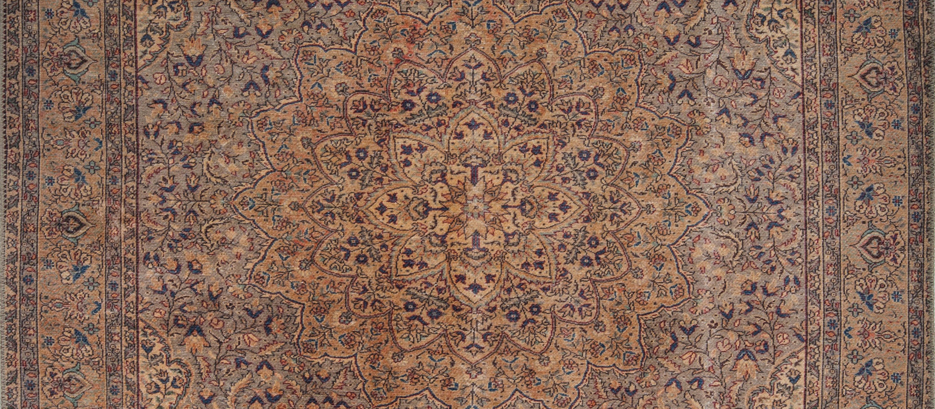 Digital Print Area Rug - Washable Non Slip Cotton Brown Medallion Carpet