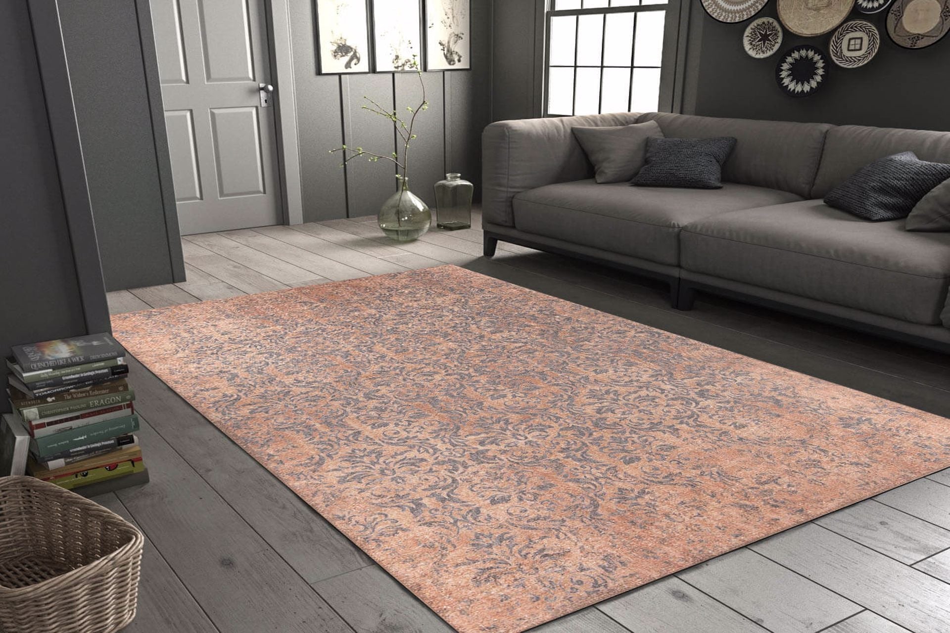 Vintage Cotton Area Rug – Washable Non Slip Brown Microfiber Carpet