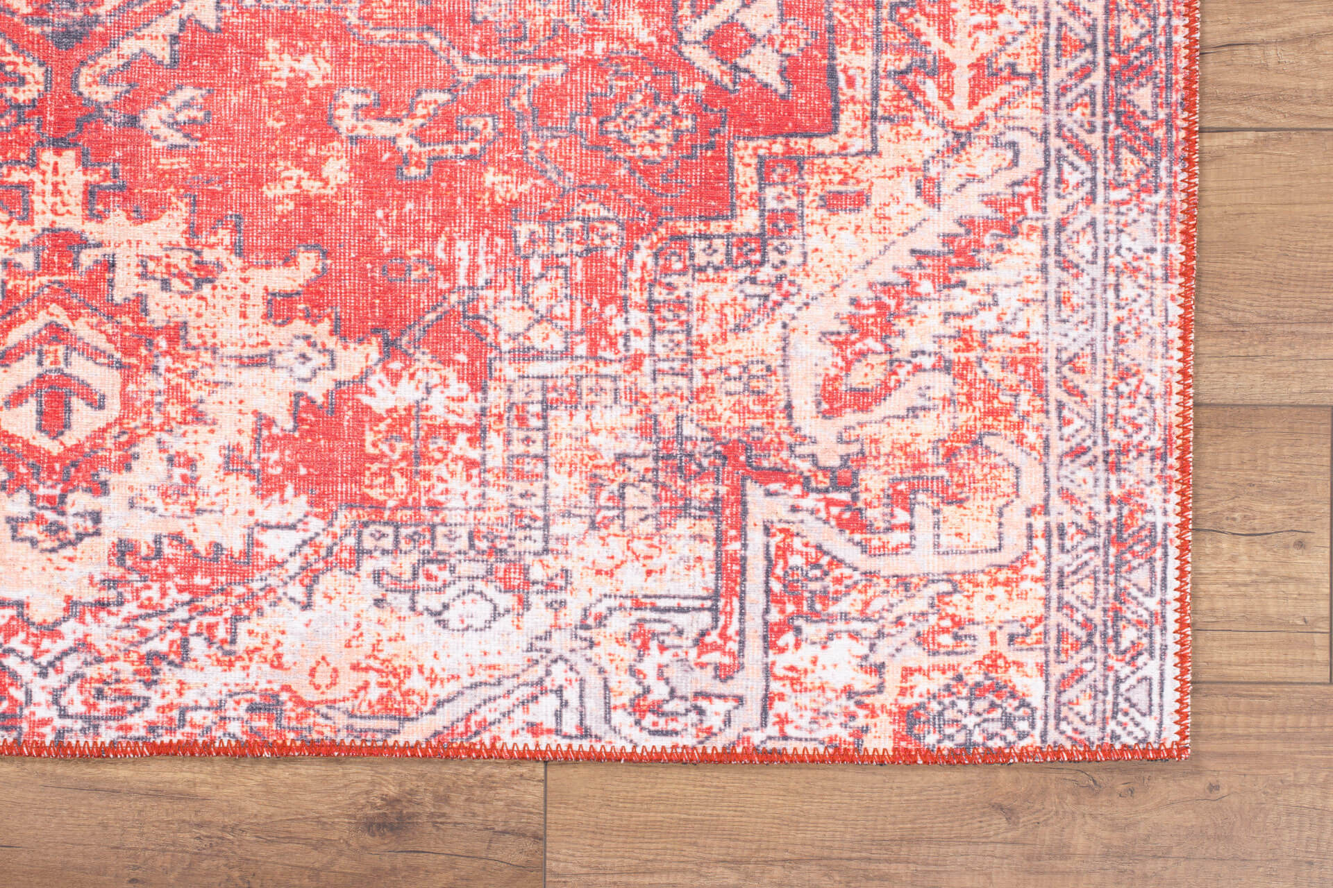 Red Vintage Area Rug - Washable Non Slip Cotton Microfiber Floor Rug for Living Room