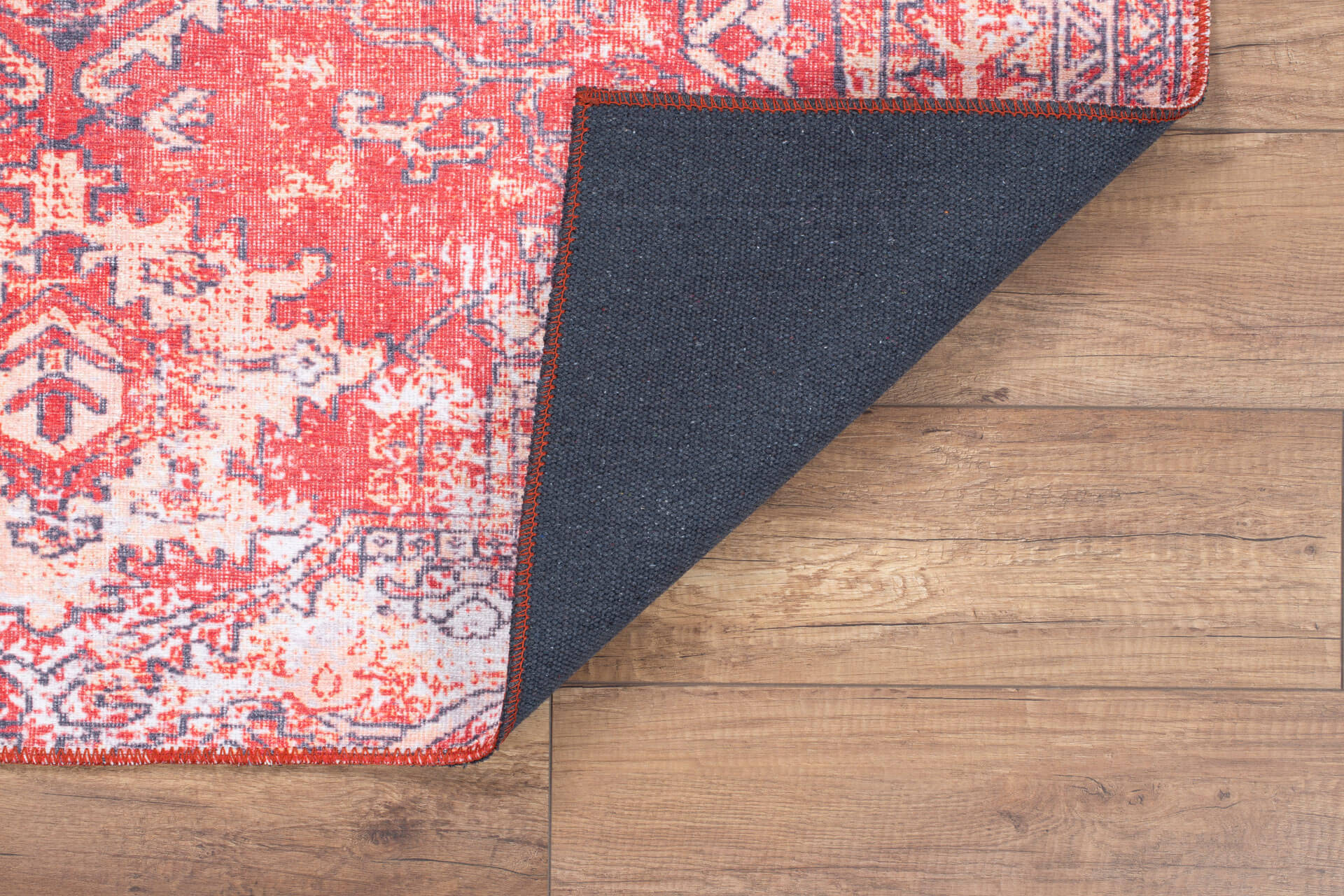Red Vintage Area Rug - Washable Non Slip Cotton Microfiber Floor Rug for Living Room