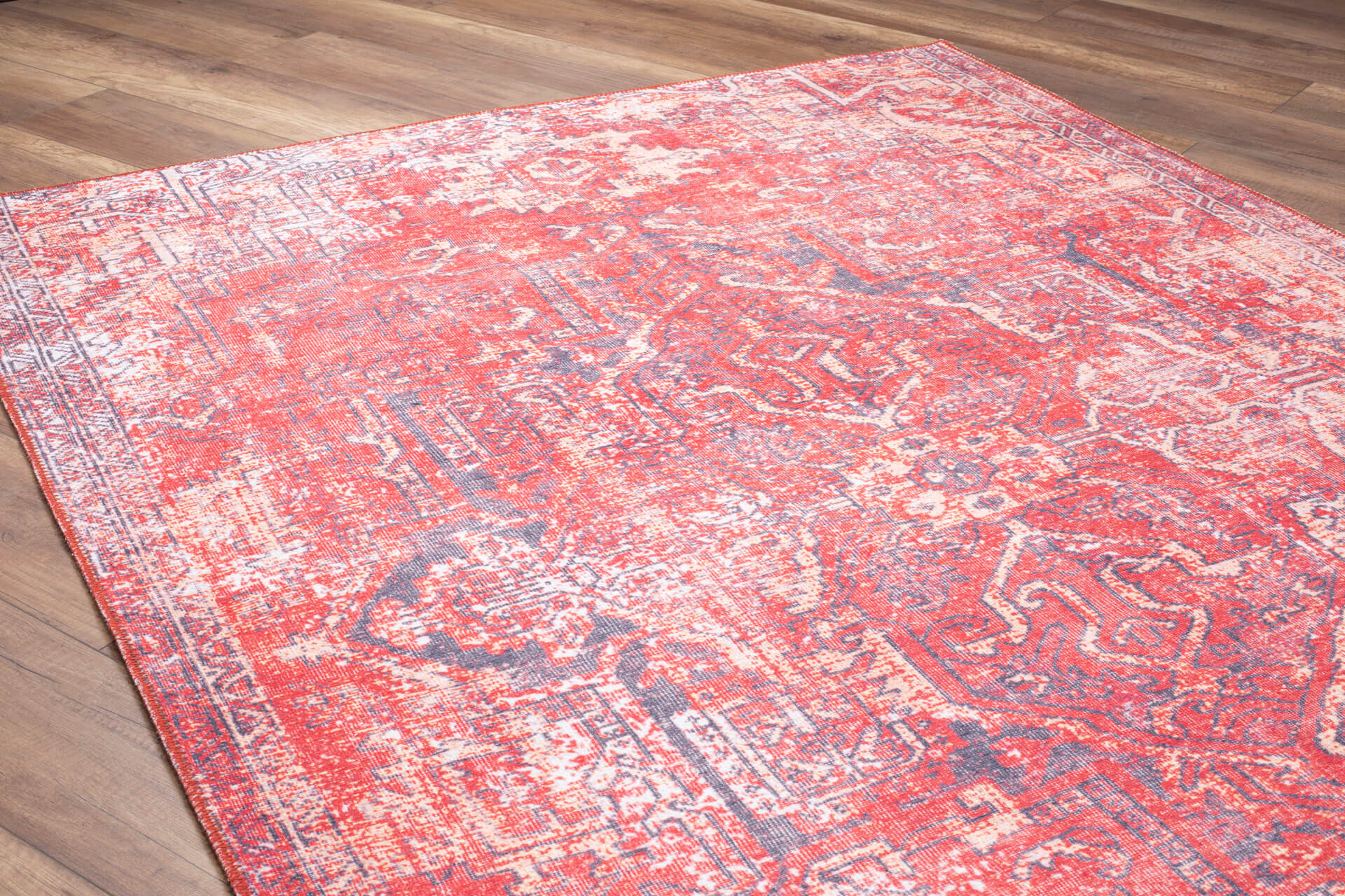 Red Vintage Area Rug - Washable Non Slip Cotton Microfiber Floor Rug for Living Room