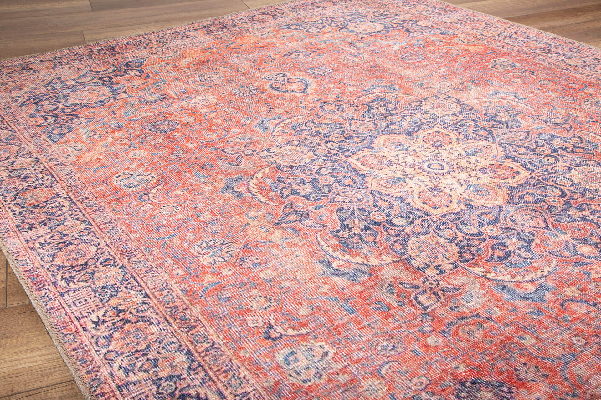 Red Medallion Area Rug – Washable Non Slip Cotton Area Rug for Living Room