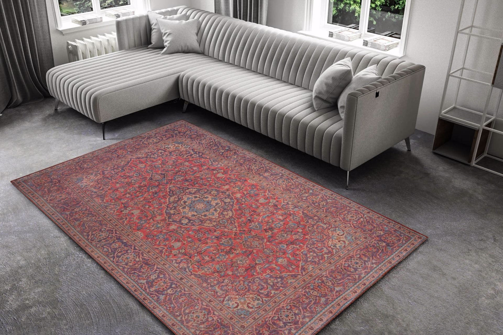 Red Medallion Area Rug – Washable Non Slip Cotton Decorative Floor Mat