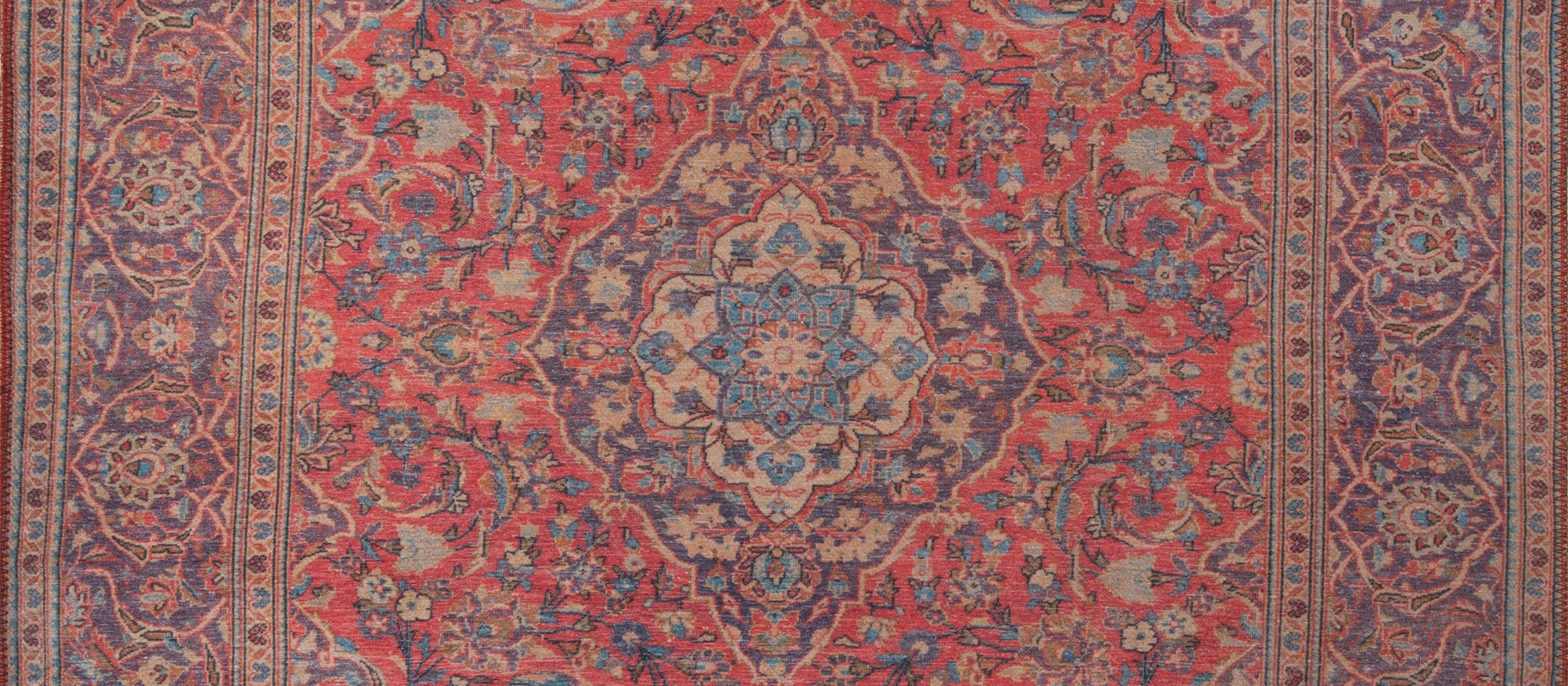 Red Medallion Area Rug – Washable Non Slip Cotton Decorative Floor Mat