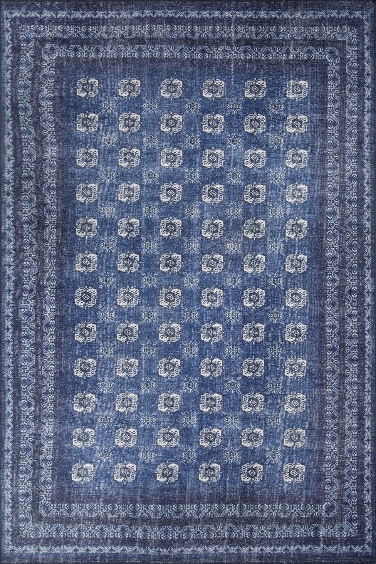Digital Print Area Rug - Navy Blue Tribal Cotton Washable Non Slip Carpet