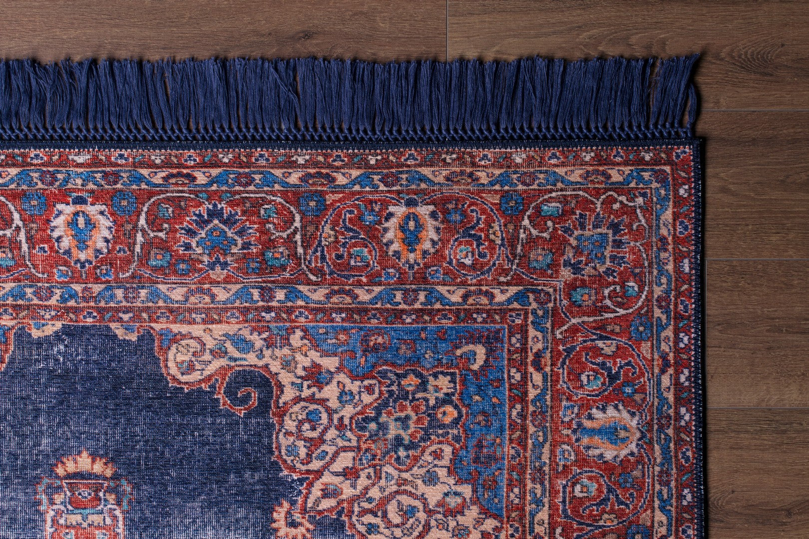 Navy Medallion Area Rug - Washable Non Slip Cotton Area Rug for Living Room