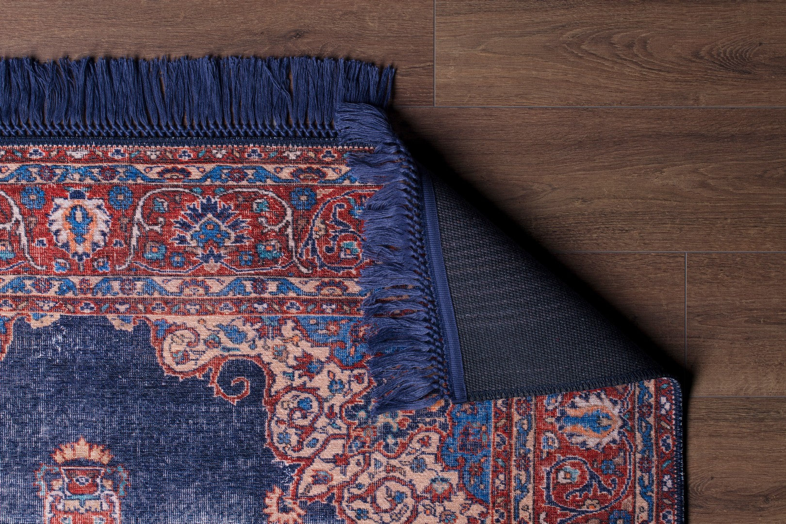 Navy Medallion Area Rug - Washable Non Slip Cotton Area Rug for Living Room