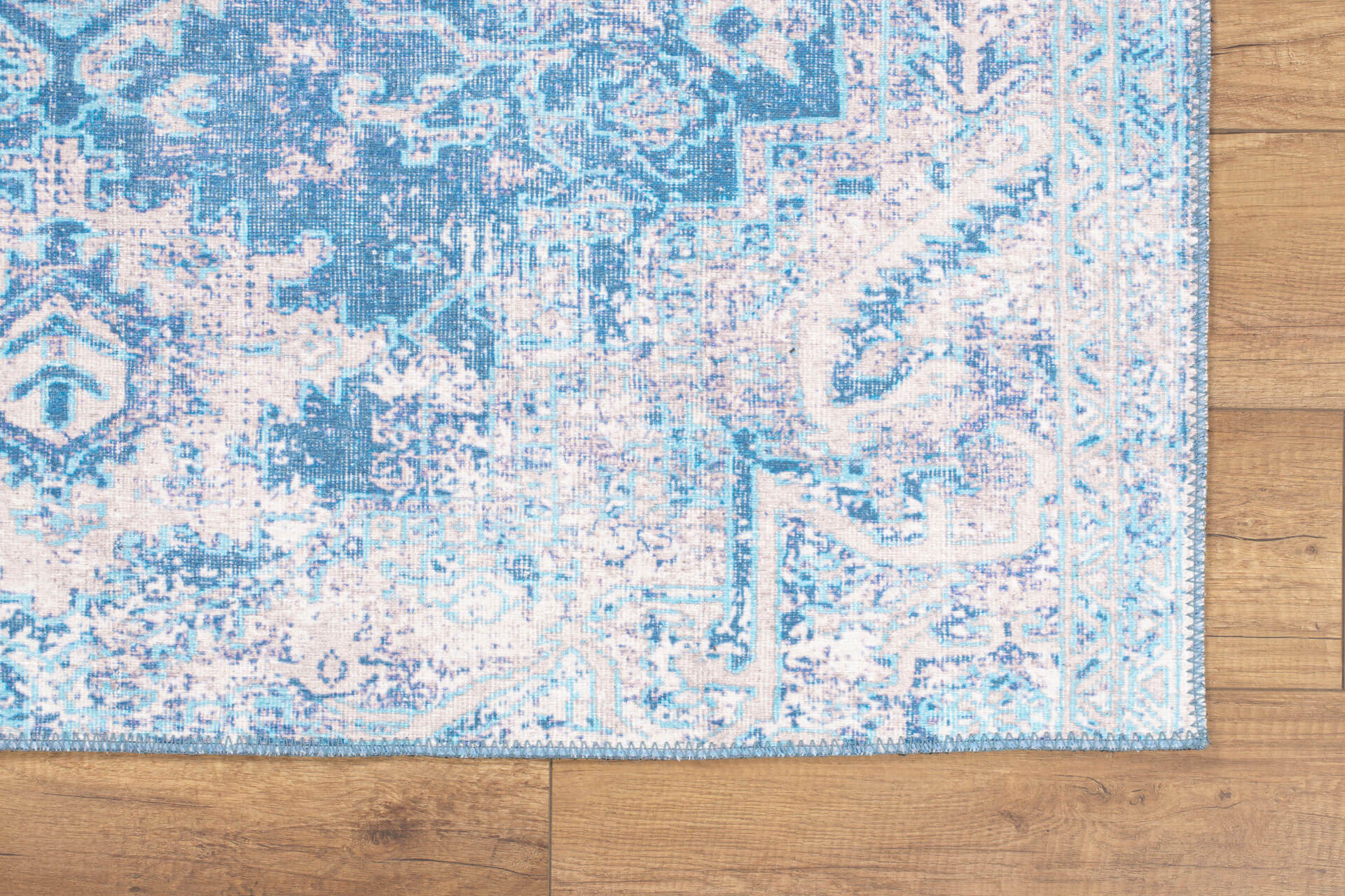 Blue Vintage Area Rug – Washable Non Slip Cotton Microfiber Floor Rug for Living Room