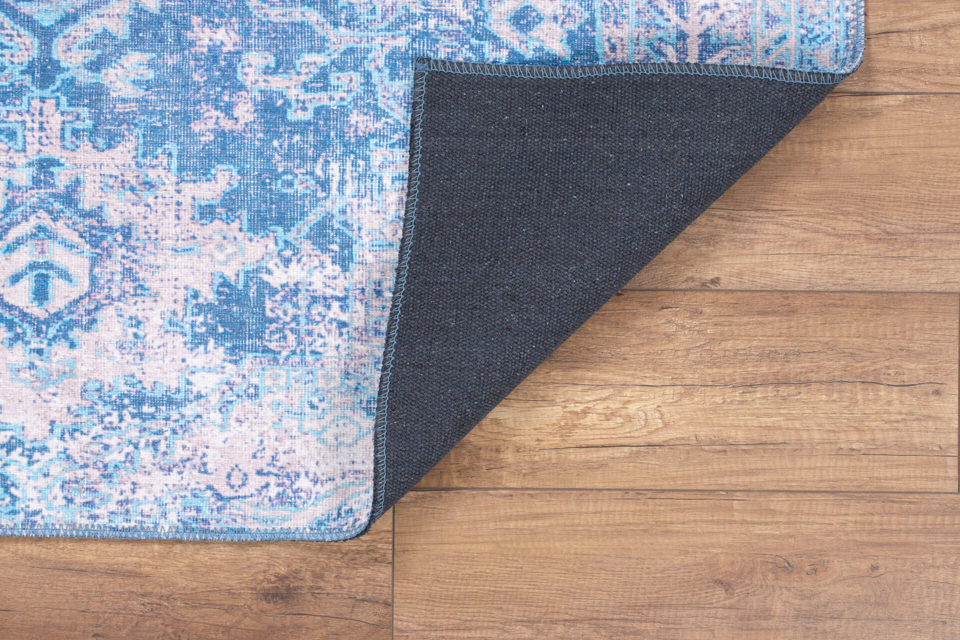 Blue Vintage Area Rug – Washable Non Slip Cotton Microfiber Floor Rug for Living Room