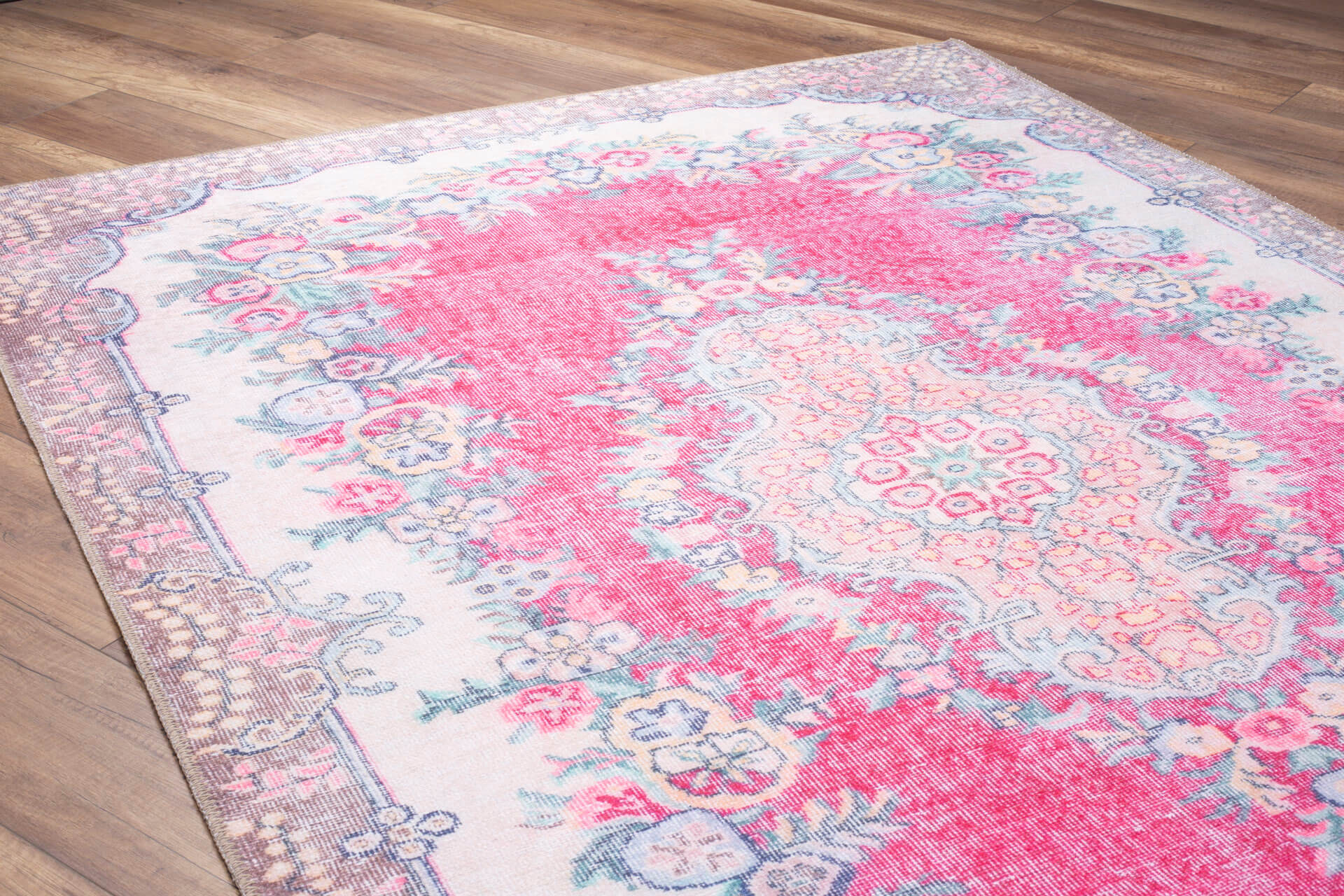 Pink Medallion Area Rug – Cotton Washable Non Slip Microfiber Soft Rug