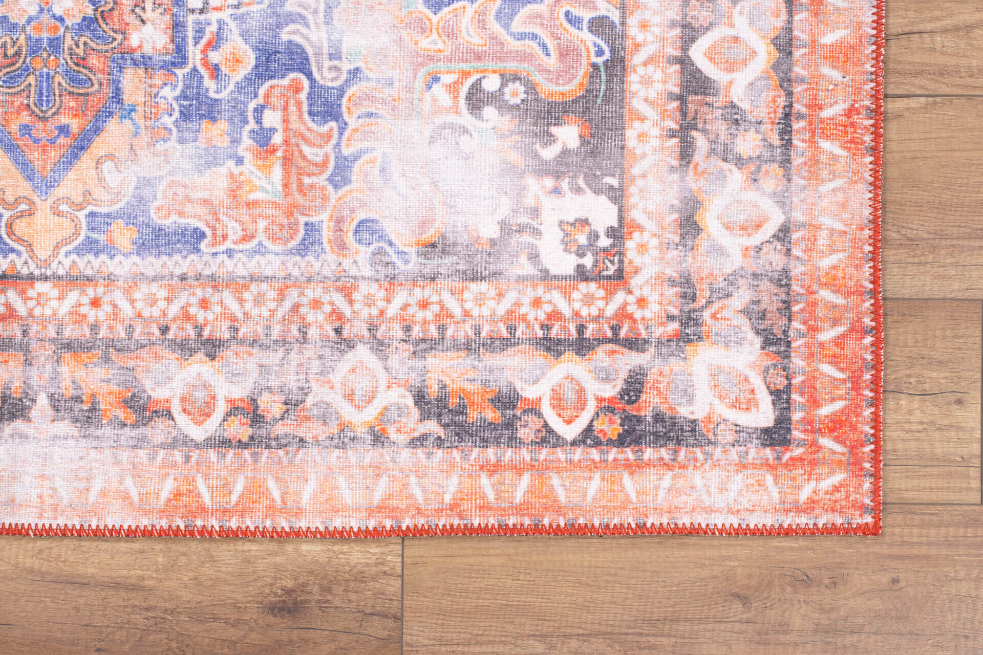Digital Print Area Rug – Washable Non Slip Red Medallion Cotton Carpet