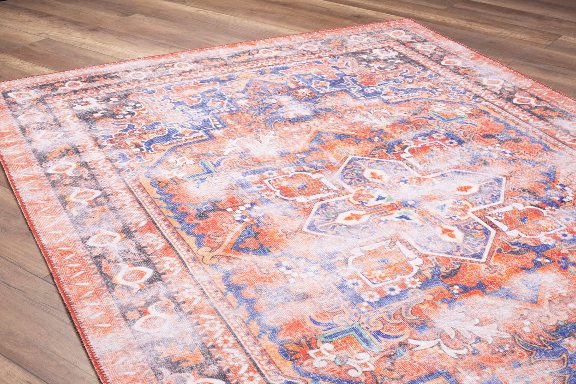 Digital Print Area Rug – Washable Non Slip Red Medallion Cotton Carpet