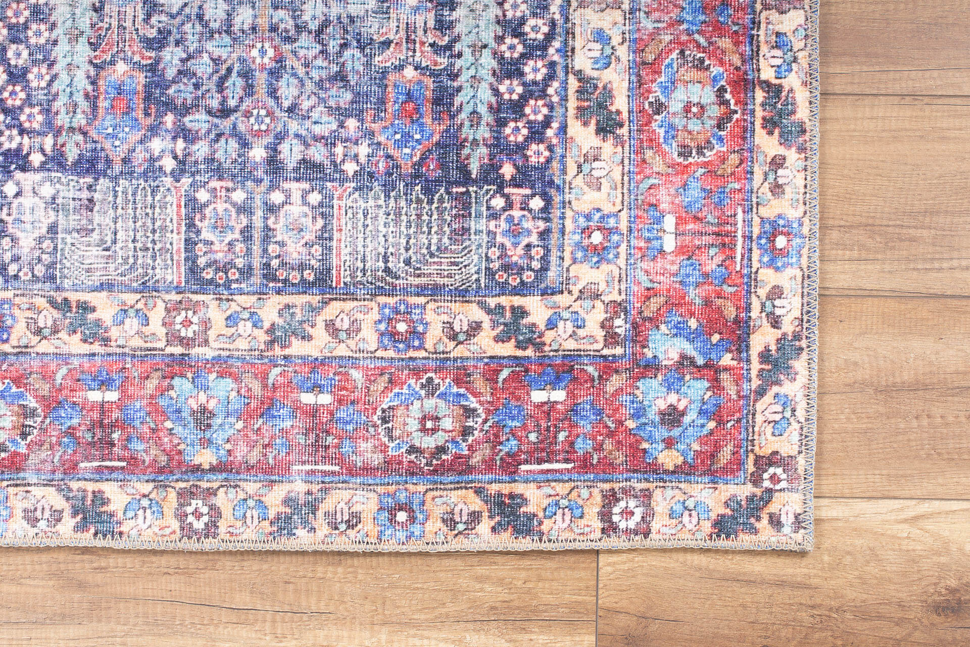 Digital Print Area Rug – Navy Blue Ethnic Cotton Rug with Washable Non Slip Feature