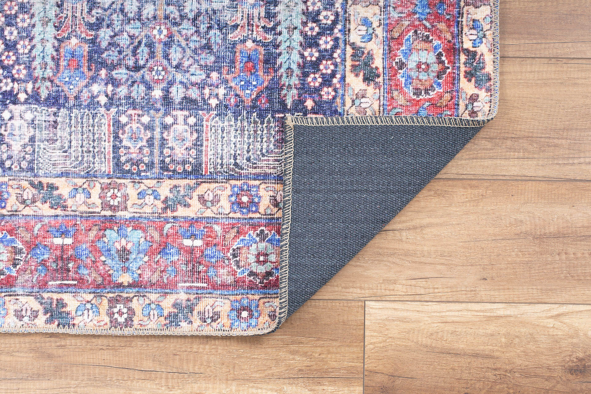 Digital Print Area Rug – Navy Blue Ethnic Cotton Rug with Washable Non Slip Feature