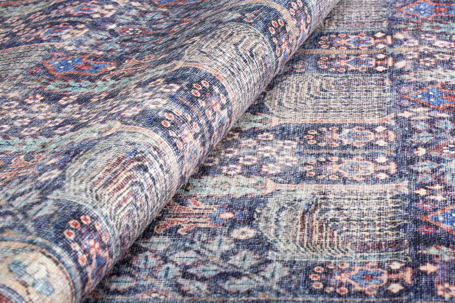 Digital Print Area Rug – Navy Blue Ethnic Cotton Rug with Washable Non Slip Feature