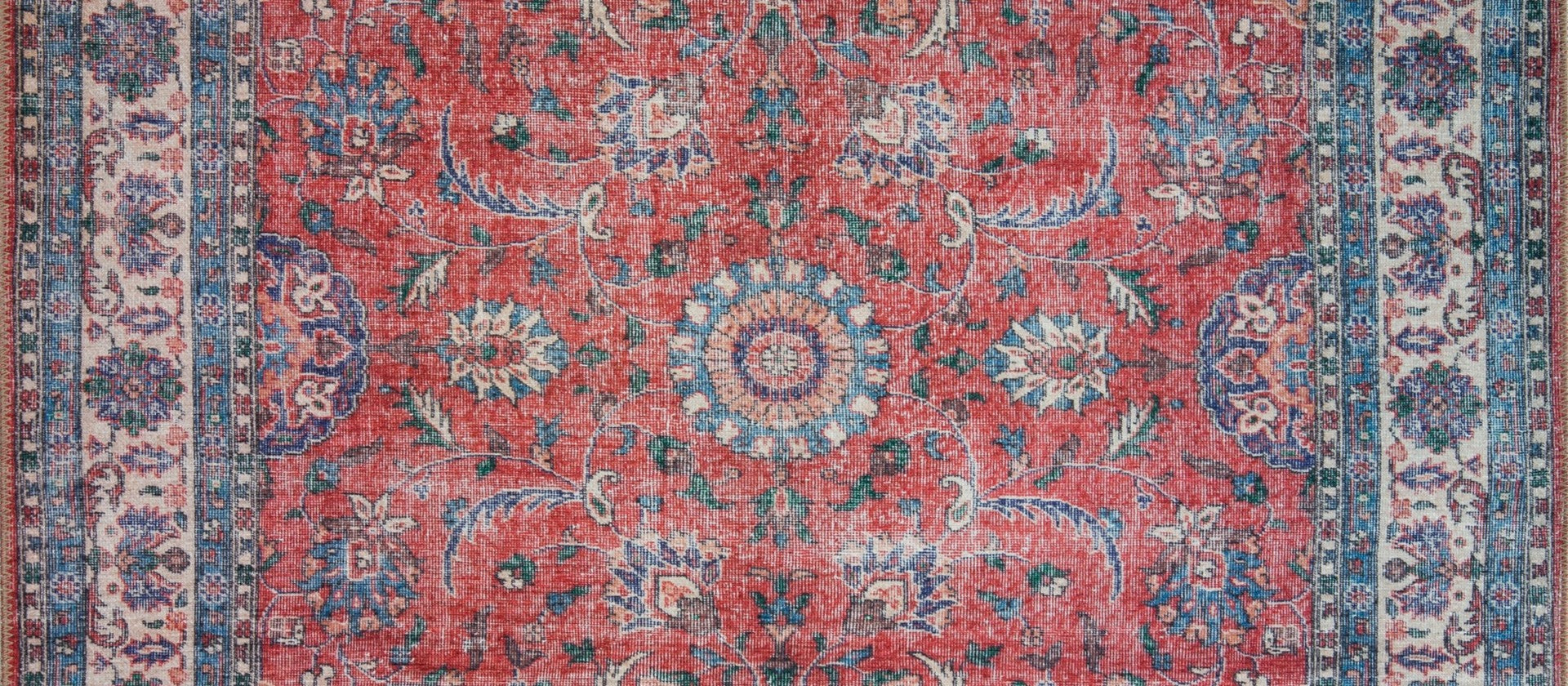 Ethnic Cotton Area Rug – Washable Non Slip Burgundy Machine Made Carpet