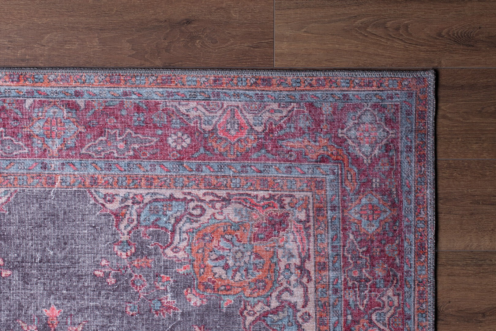 Burgundy Medallion Area Rug – Washable Non Slip Cotton Microfiber Carpet