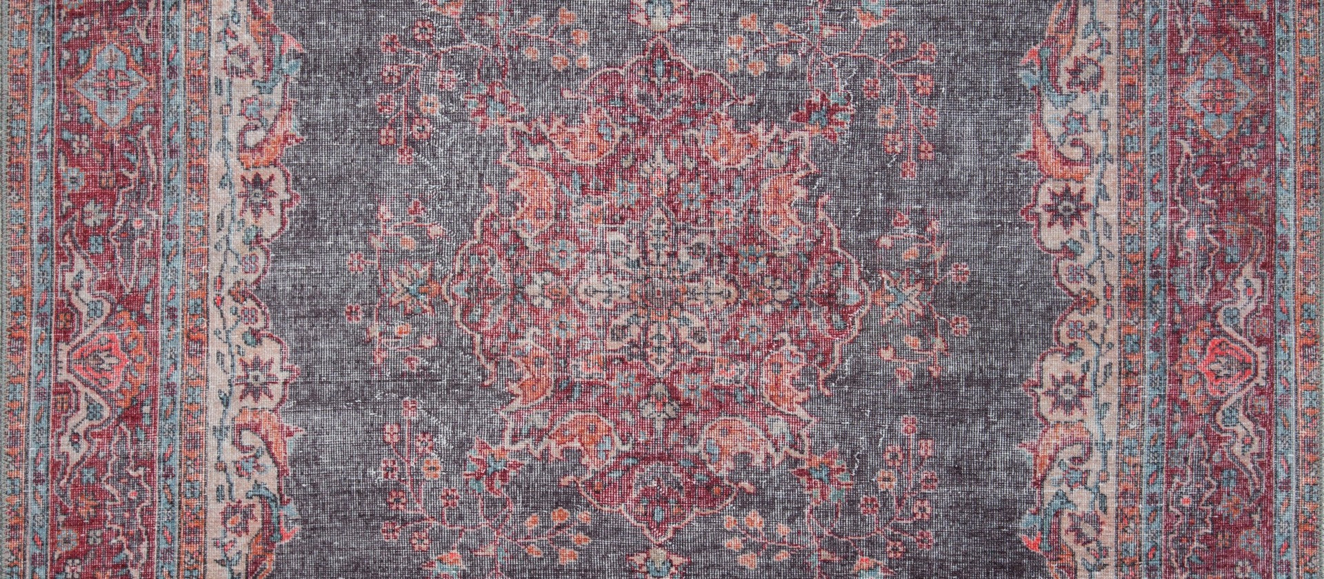Burgundy Medallion Area Rug – Washable Non Slip Cotton Microfiber Carpet
