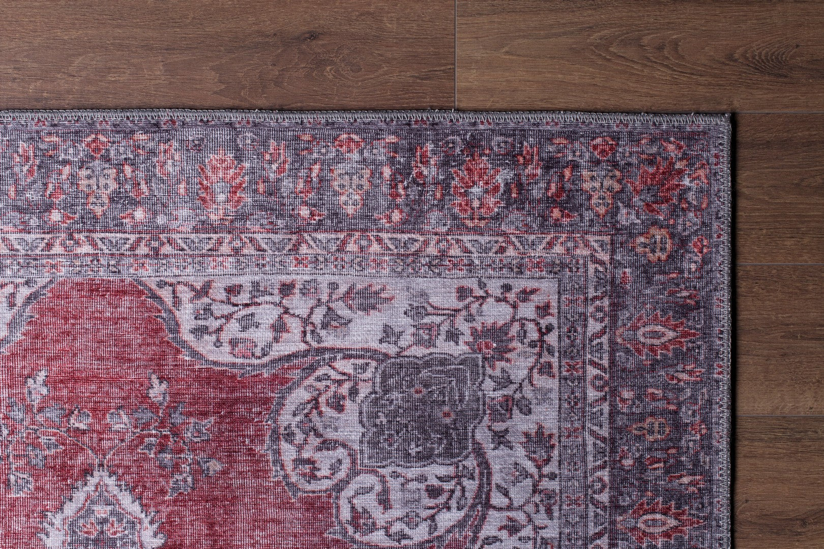 Digital Print Area Rug – Burgundy Medallion Cotton Carpet | Soft Microfiber Washable