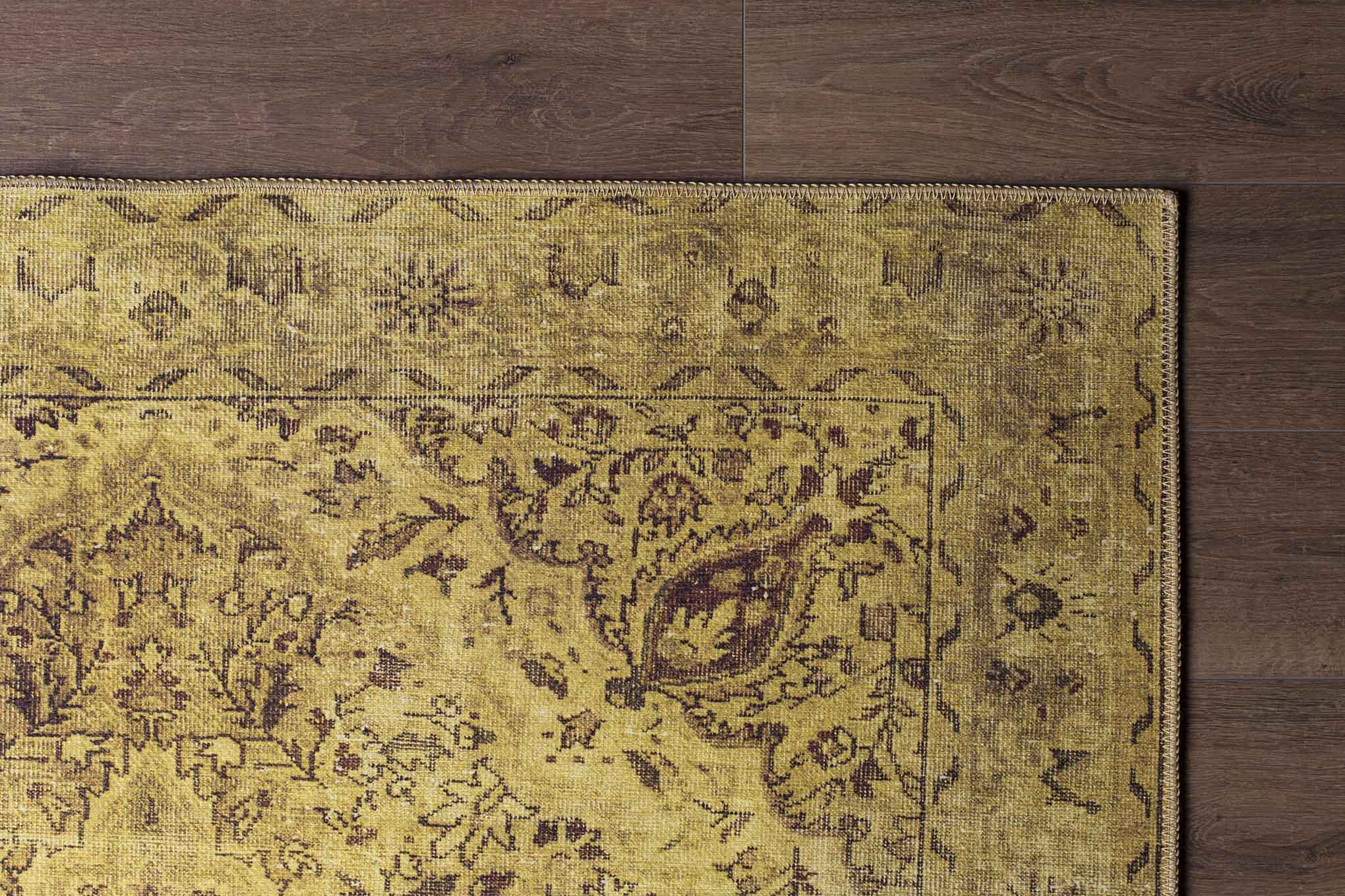Yellow Medallion Area Rug - Washable Non Slip Cotton Carpet for Living Room