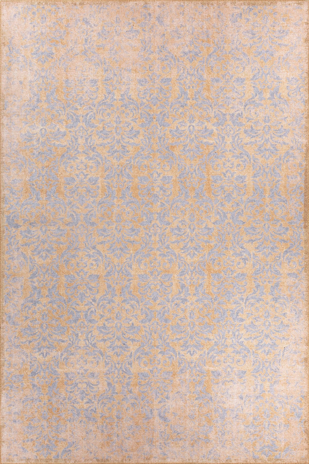 Yellow Vintage Area Rug – Washable Non Slip Cotton Carpet for Living Room