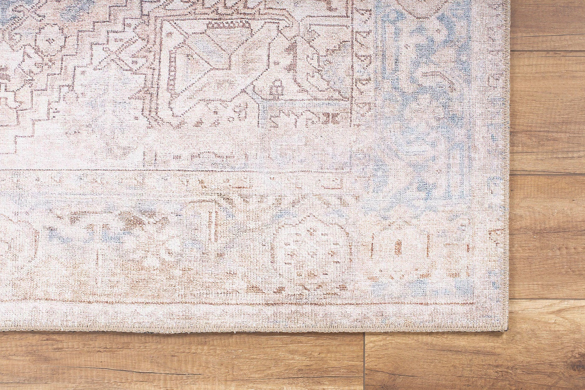 Digital Print Area Rug - Beige Medallion Cotton Carpet with Washable Non Slip Backing