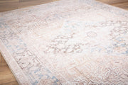Digital Print Area Rug - Beige Medallion Cotton Carpet with Washable Non Slip Backing