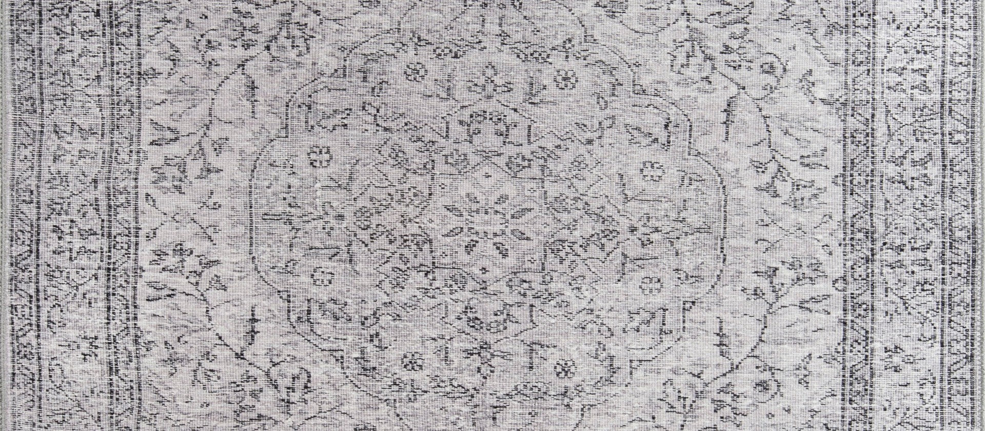 Digital Print Area Rug – Grey Medallion Cotton Washable Non Slip Carpet