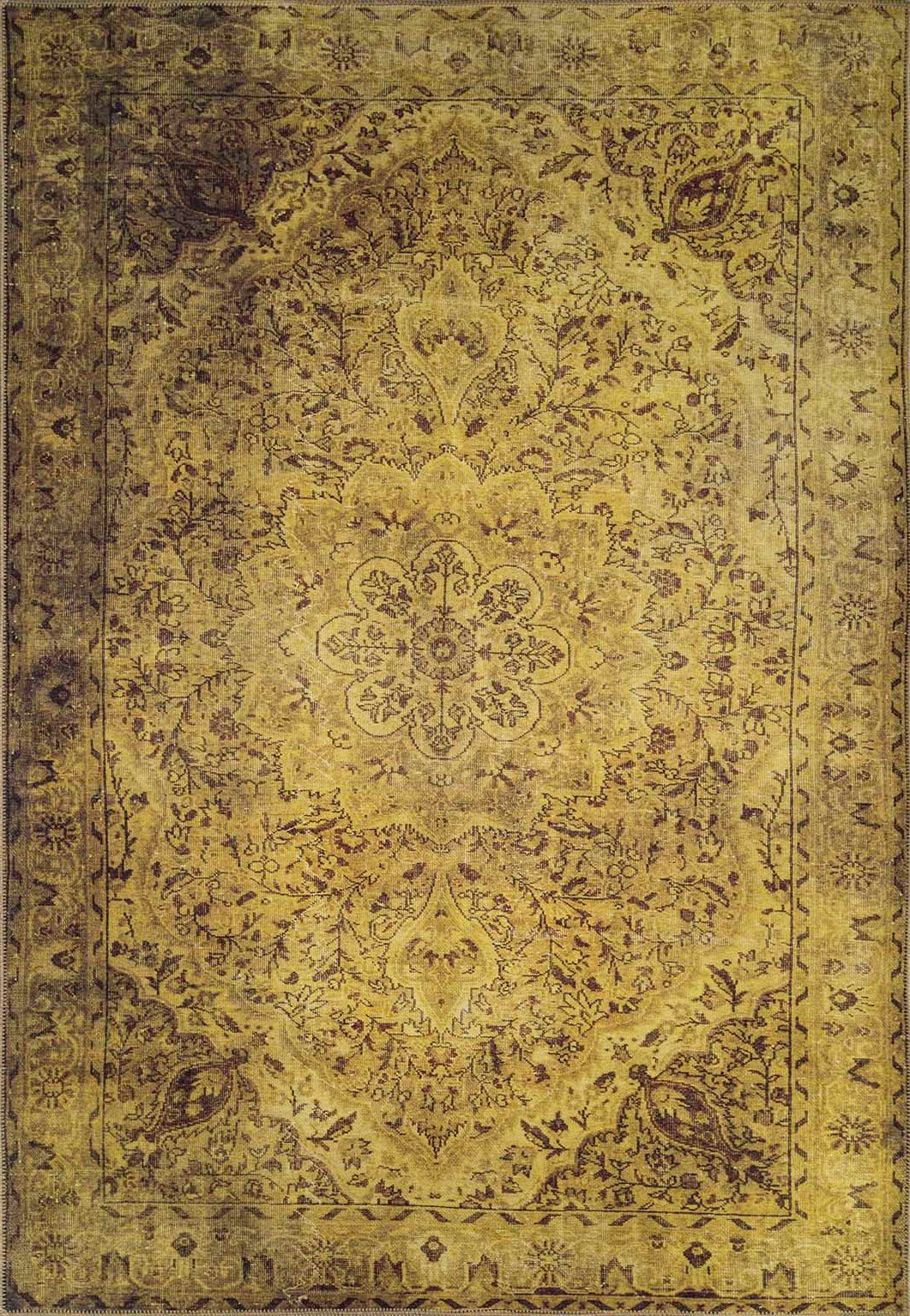 Yellow Medallion Area Rug - Washable Non Slip Cotton Carpet for Living Room