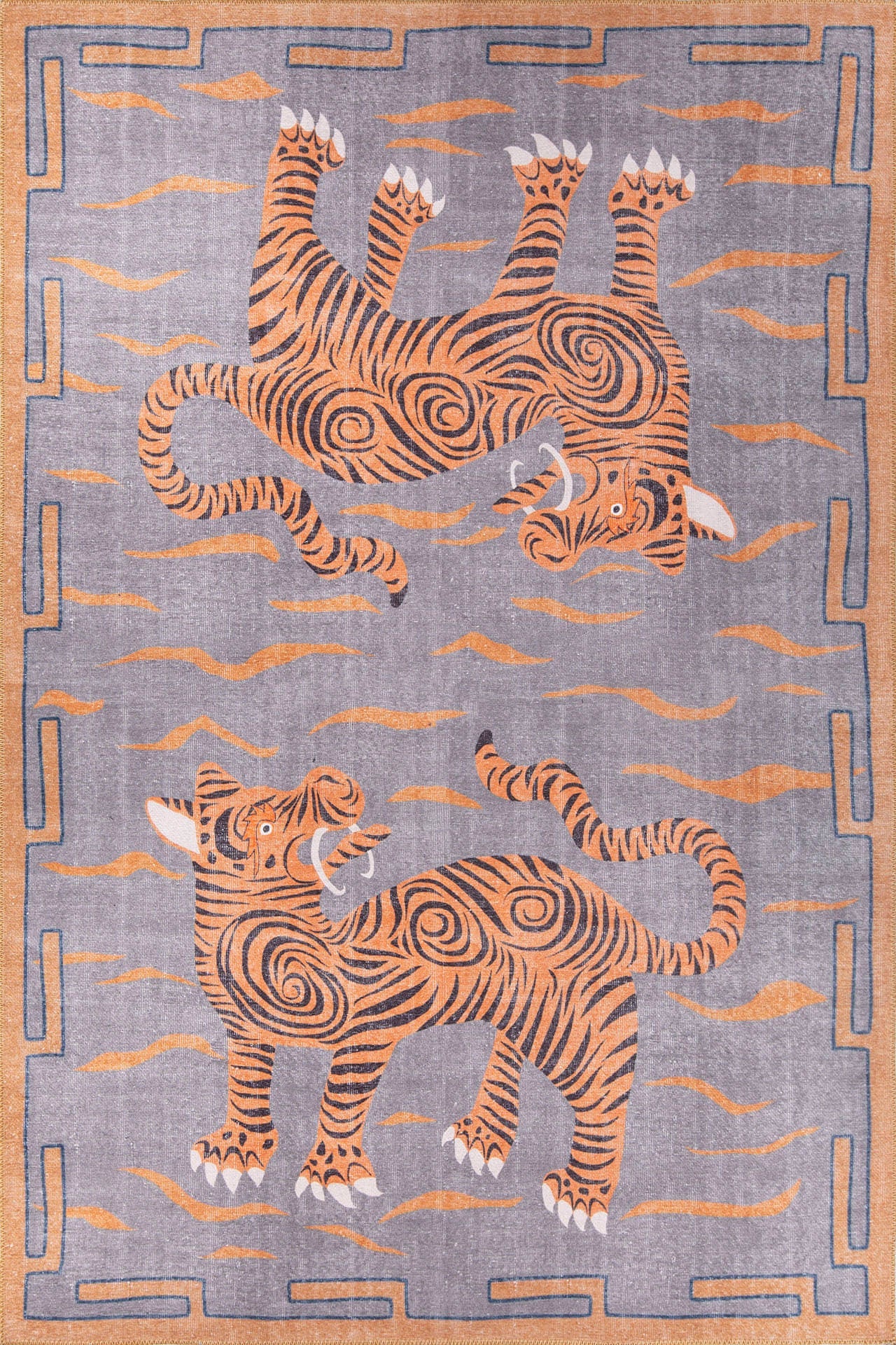 Digital Print Area Rug - Washable Non Slip Cotton Animal Print Orange Decorative Rug
