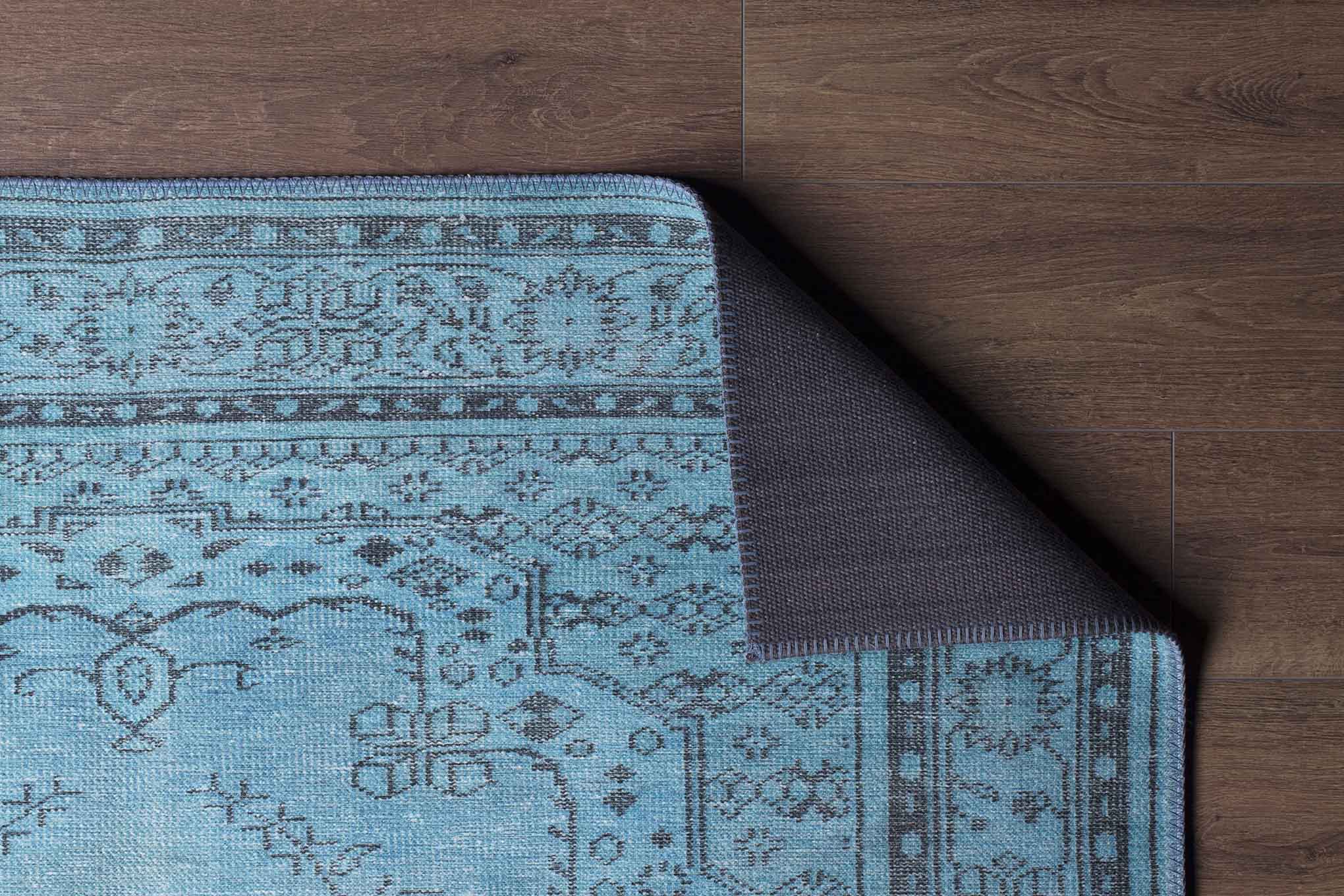 Digital Print Area Rug – Washable Non Slip Turquoise Medallion Cotton Carpet