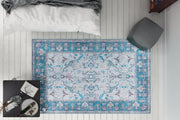 Vintage Cotton Area Rug – Washable Non Slip Blue Soft Microfiber Carpet