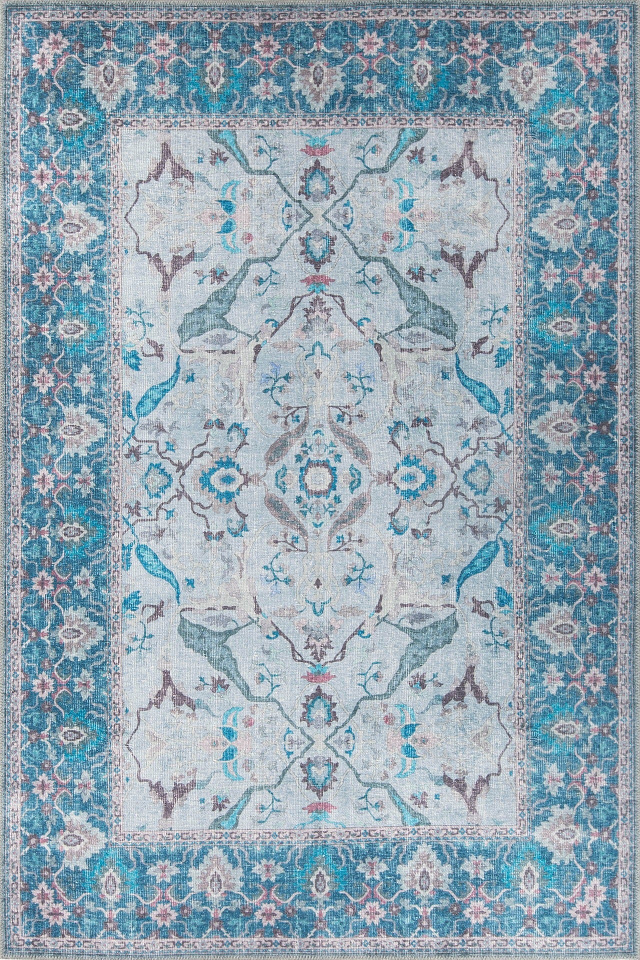 Vintage Cotton Area Rug – Washable Non Slip Blue Soft Microfiber Carpet
