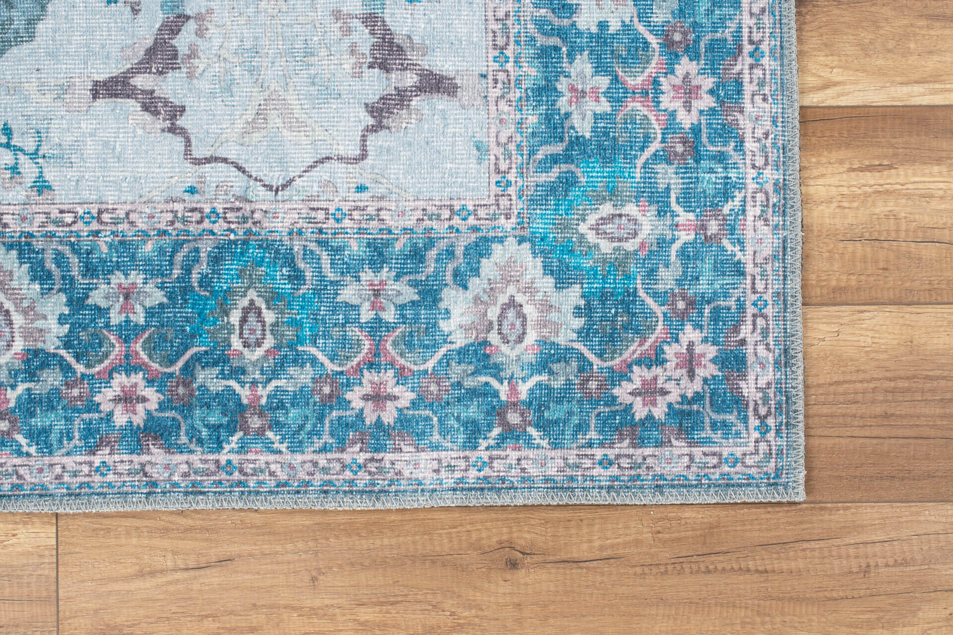 Vintage Cotton Area Rug – Washable Non Slip Blue Soft Microfiber Carpet