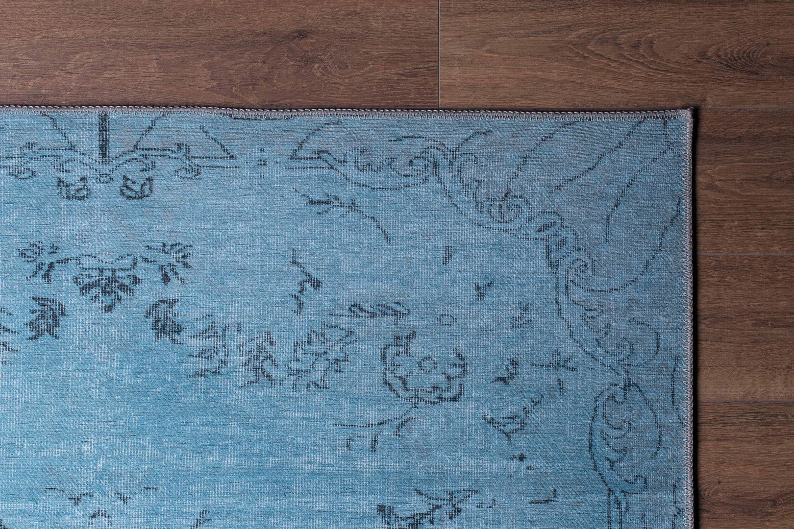 Vintage Cotton Area Rug - Washable Non Slip Blue Soft Microfiber Carpet