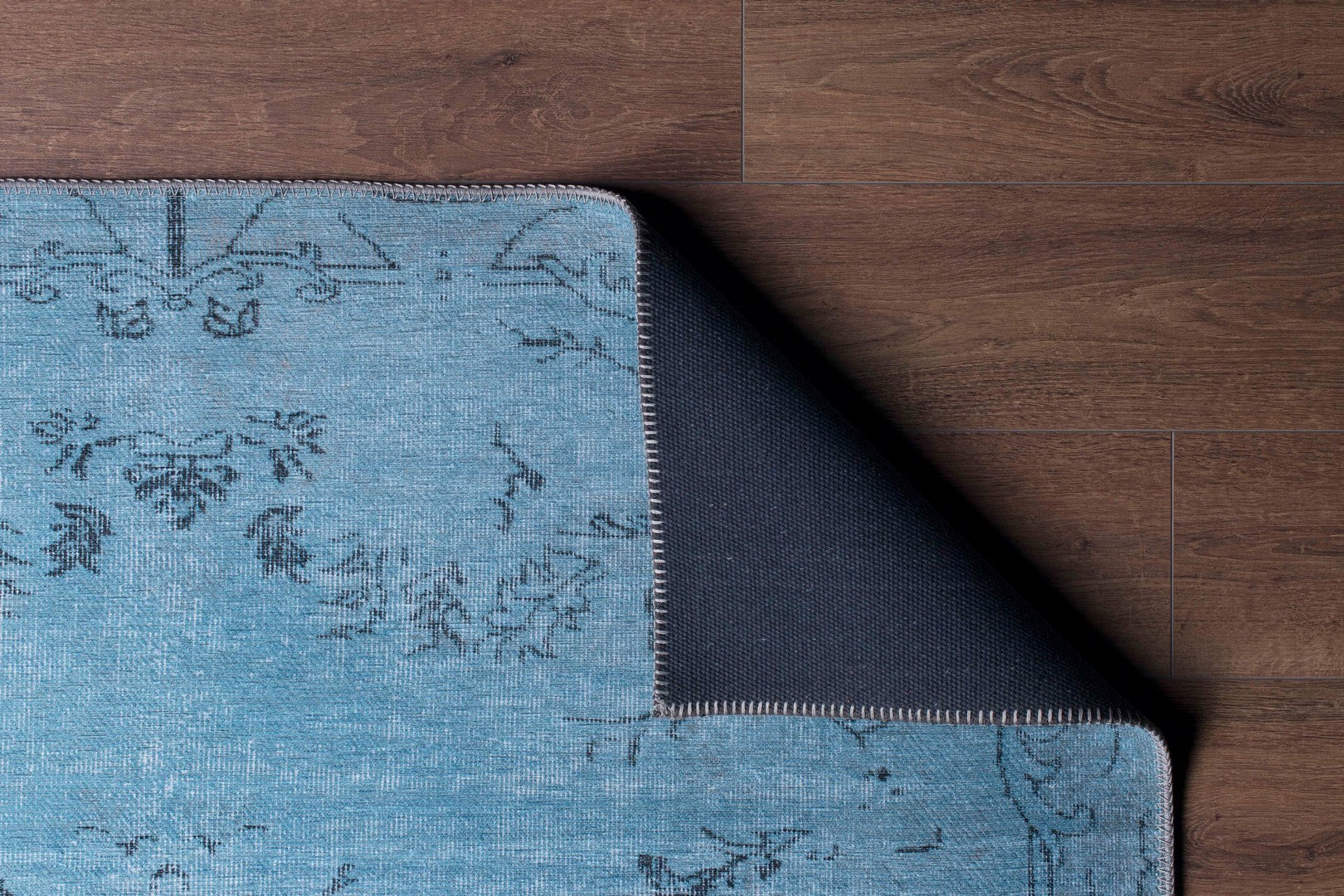 Vintage Cotton Area Rug - Washable Non Slip Blue Soft Microfiber Carpet
