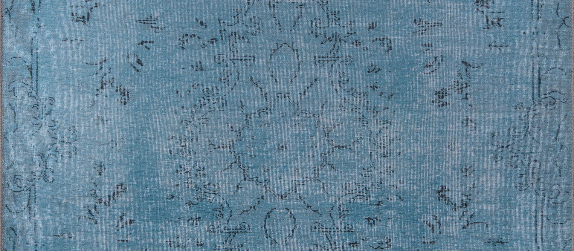 Vintage Cotton Area Rug - Washable Non Slip Blue Soft Microfiber Carpet