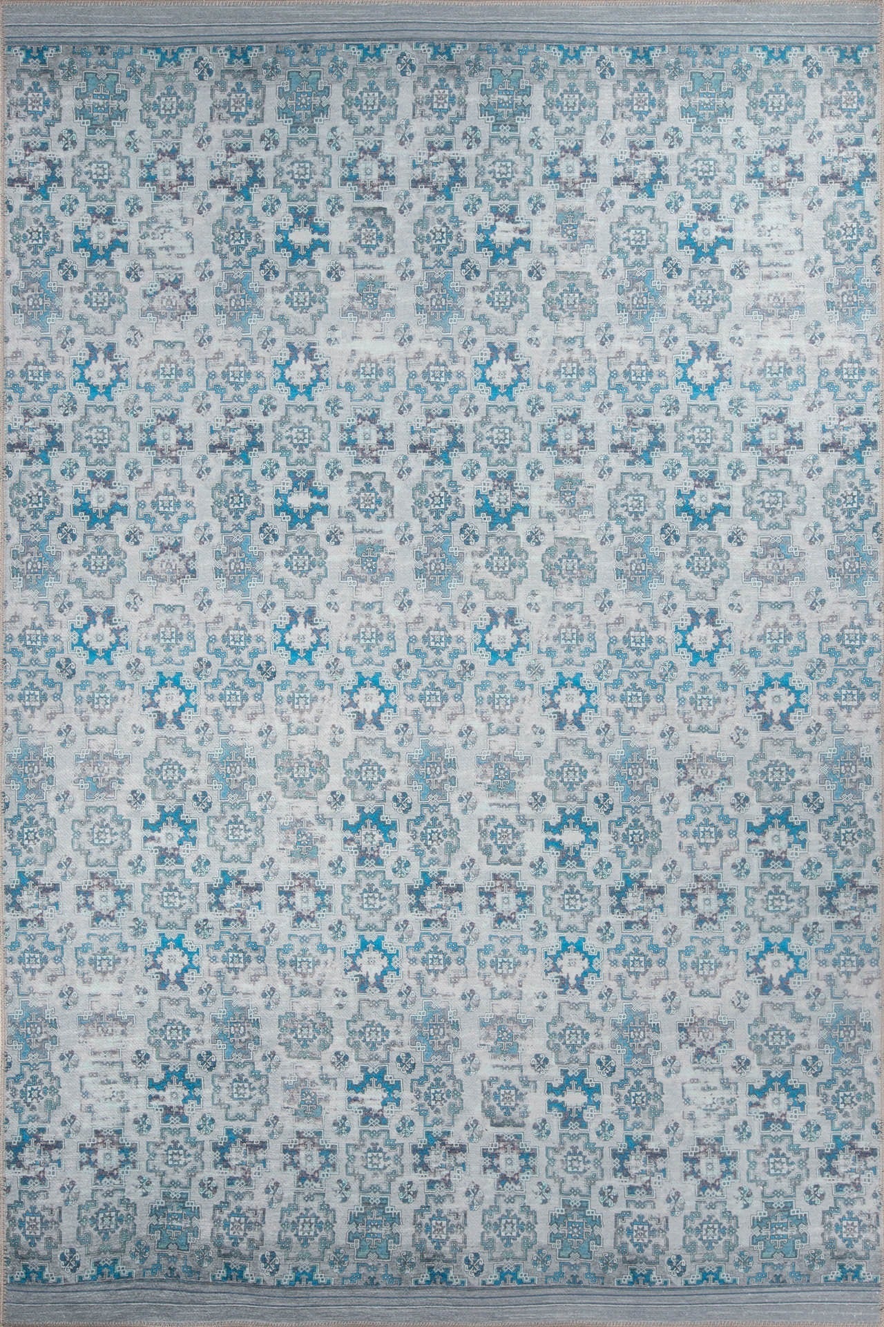 Blue Tribal Area Rug – Washable Non Slip Cotton Area Rug for Living Room