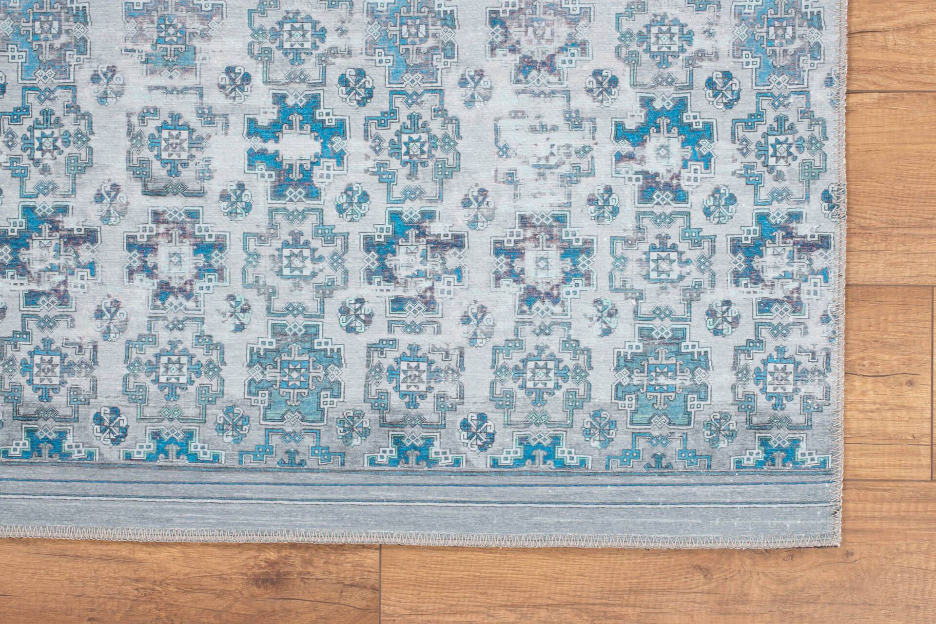 Blue Tribal Area Rug – Washable Non Slip Cotton Area Rug for Living Room